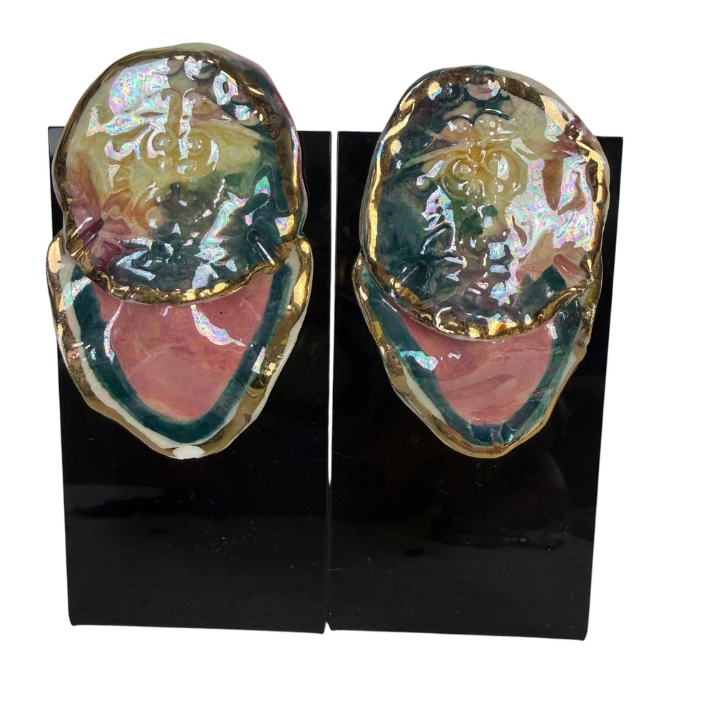 Artisan Ceramic Statement Stud Earrings Iridescent Pink Gold Glazed Handmade